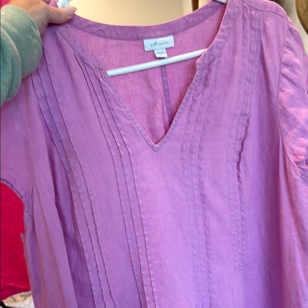 J. Jill Purple Puff Sleeve Blouse with Pleated Details